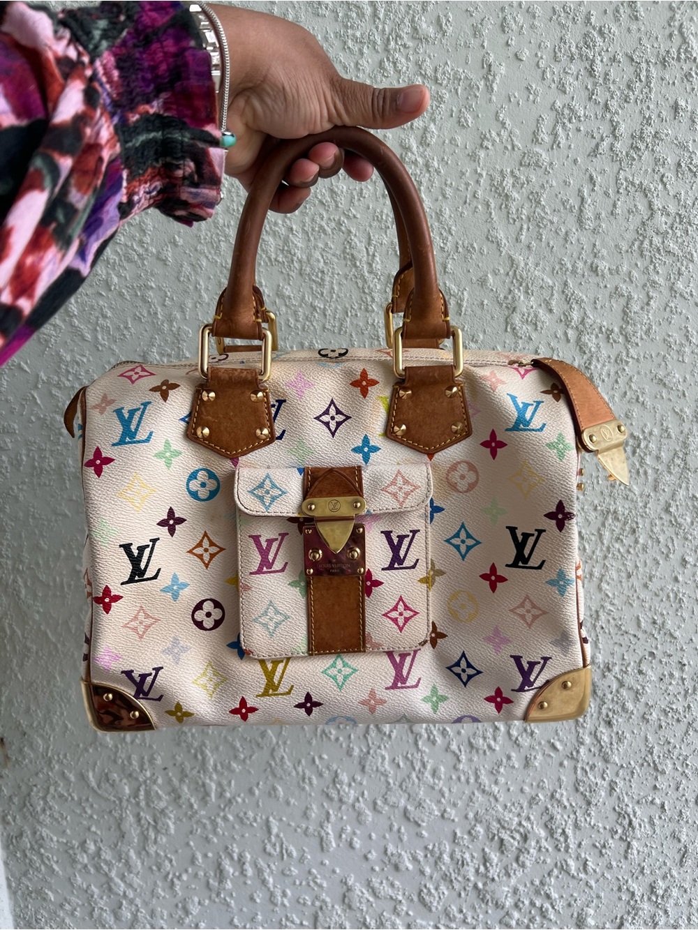 100% Authentic Louis Vuitton White Monogram Multicolore speedy